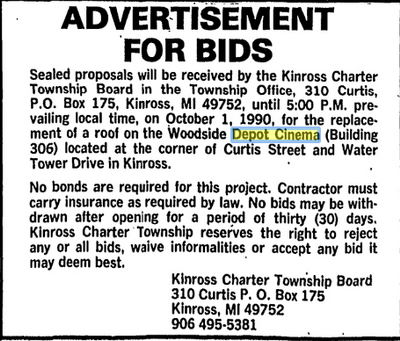 Depot Cinema (Woodside Depot Cinema, Kinross Depot Cinema) - Sept 1990 Bid For Roof Job